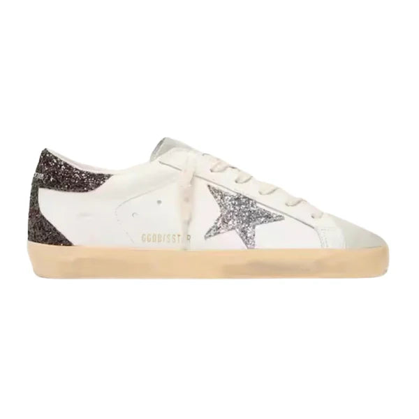 Golden Goose Women's Super-Star with silver star and brown glitter heel tab