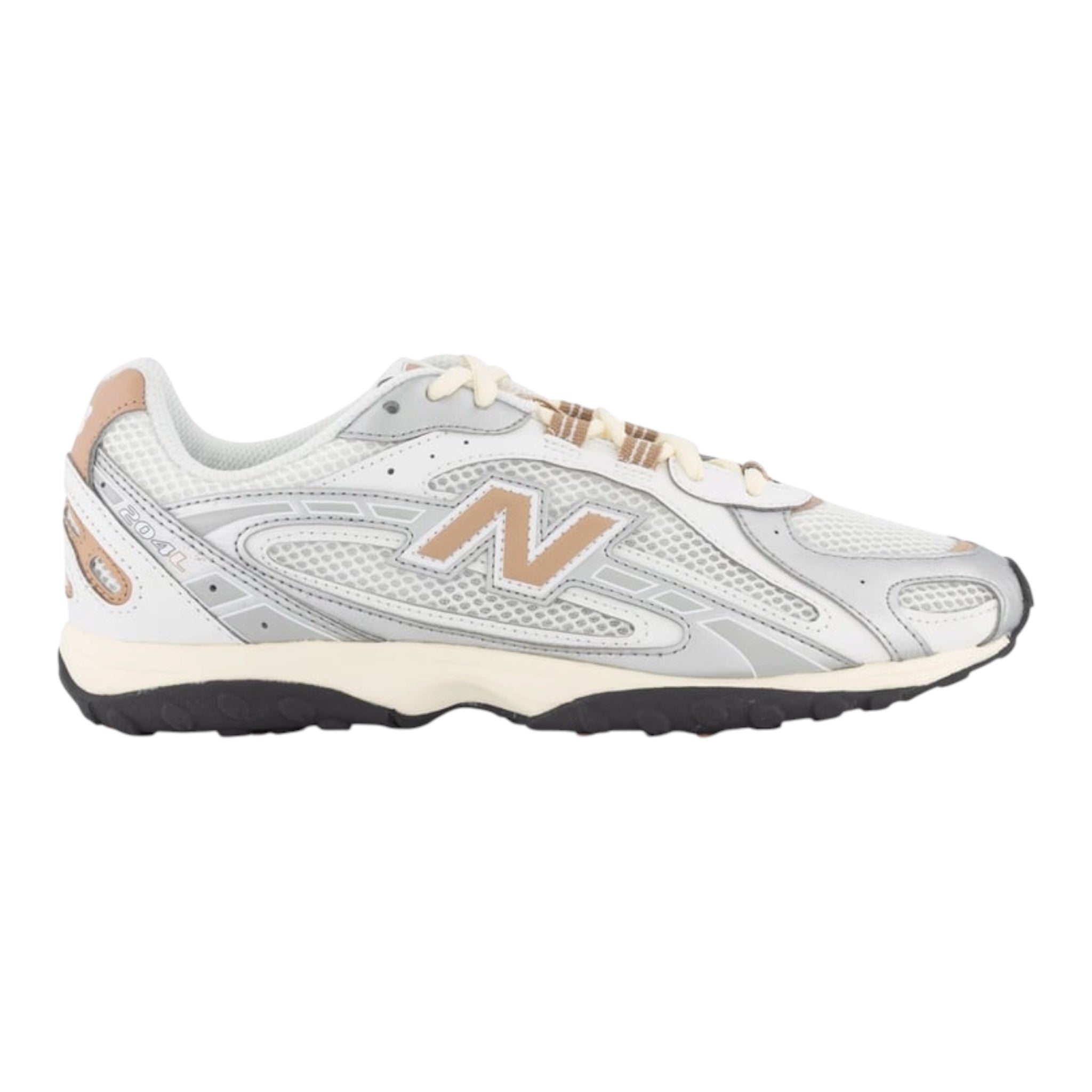 New Balance 204L sneaker in the silver metallic and flat taupe colorway