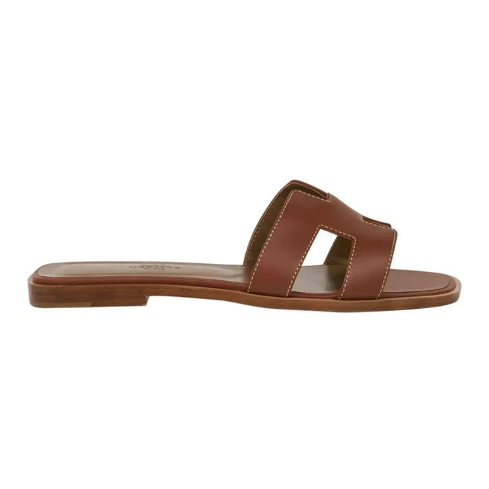 Hermes Sandal Flat Oran Gold Box Calfskin | Mightychic