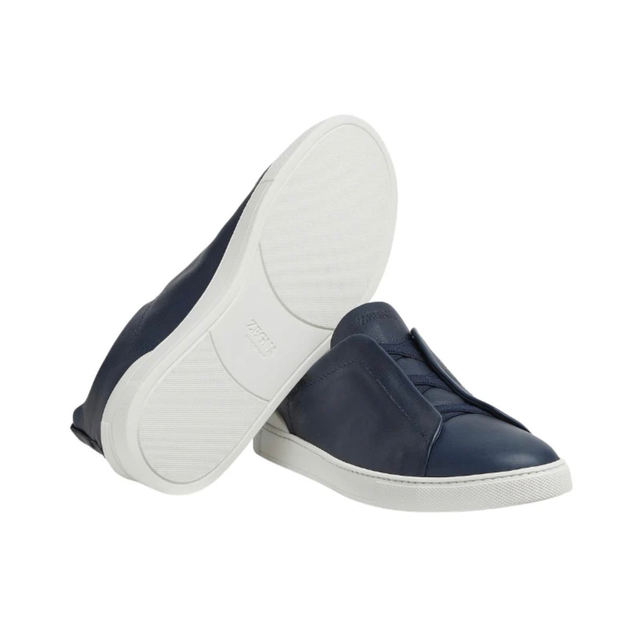 ZEGNA NAVY BLUE DEERSKIN TRIPLE STITCH™ SNEAKERS