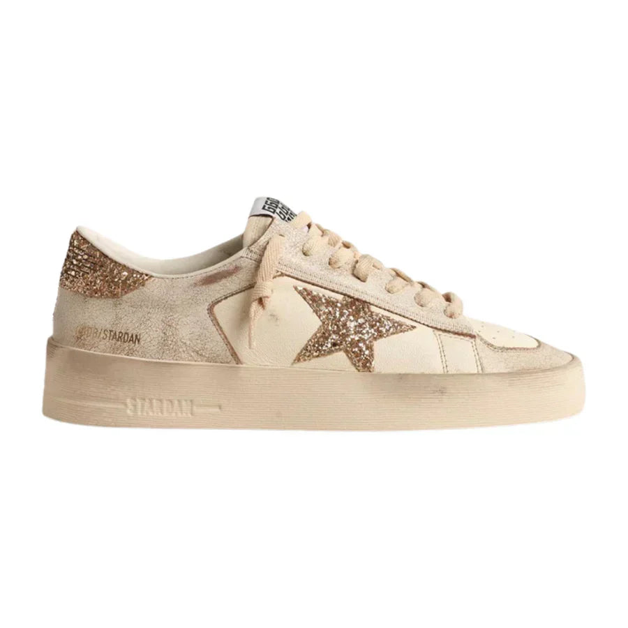 Golden Goose Women’s Stardan in ecru nappa leather with gold glitter star and heel tab