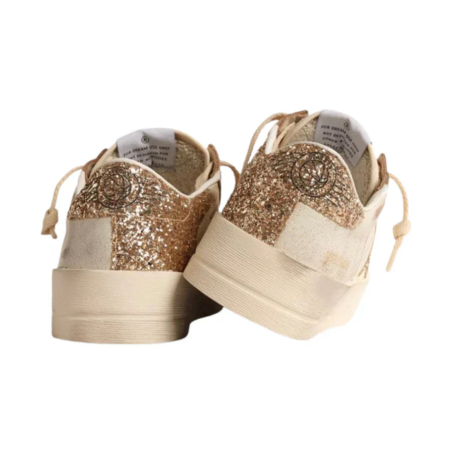 Golden Goose Women’s Stardan in ecru nappa leather with gold glitter star and heel tab