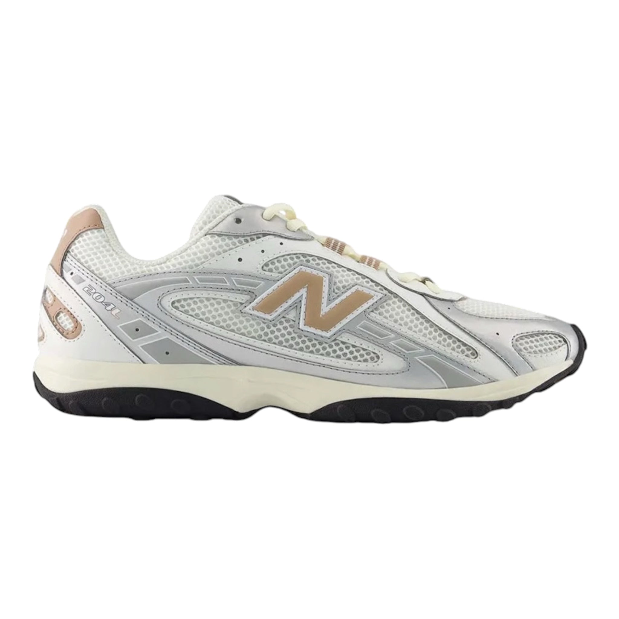 New Balance 204L sneaker in the silver metallic and flat taupe colorway
