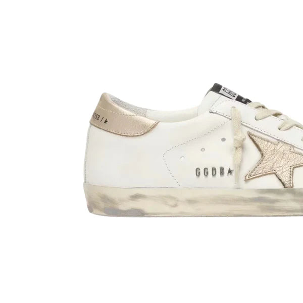 Golden Goose Women's Super-Star with gold sparkle foxing and metal stud lettering