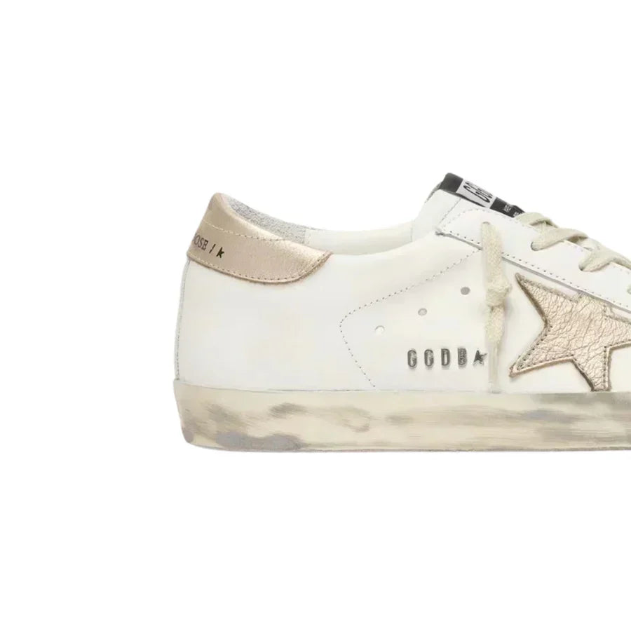 Golden Goose Women's Super-Star with gold sparkle foxing and metal stud lettering