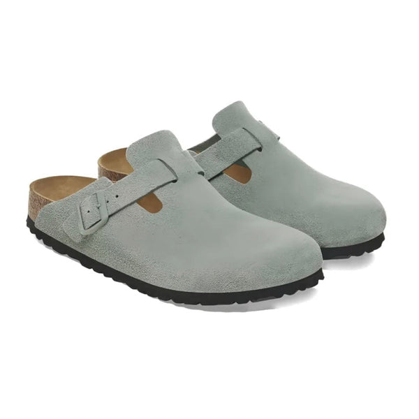 Birkenstock Boston BS Suede "Pure Sage" mules