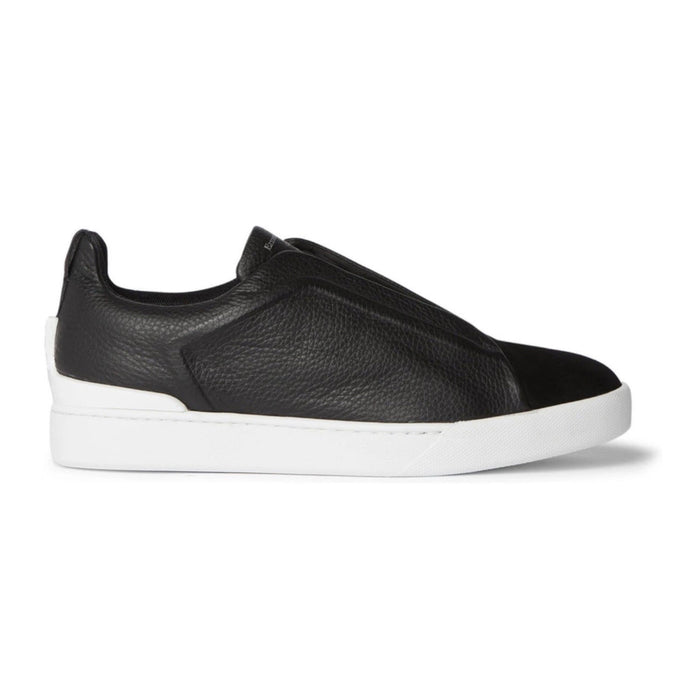 Zegna - Triple Stitch Full-Grain Leather and Suede Slip-On - 'Black'