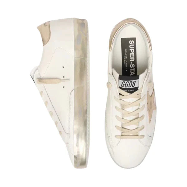 Golden Goose Women's Super-Star with gold sparkle foxing and metal stud lettering