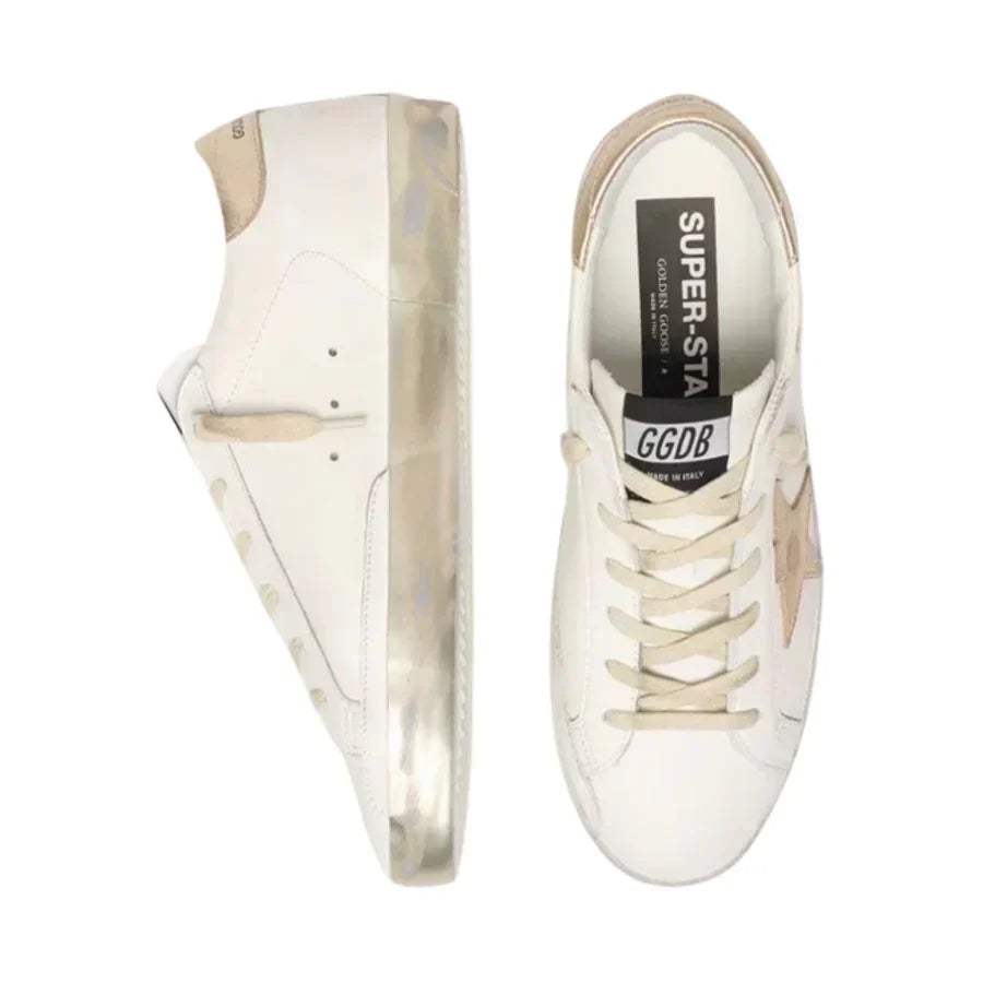 Golden Goose Women's Super-Star with gold sparkle foxing and metal stud lettering