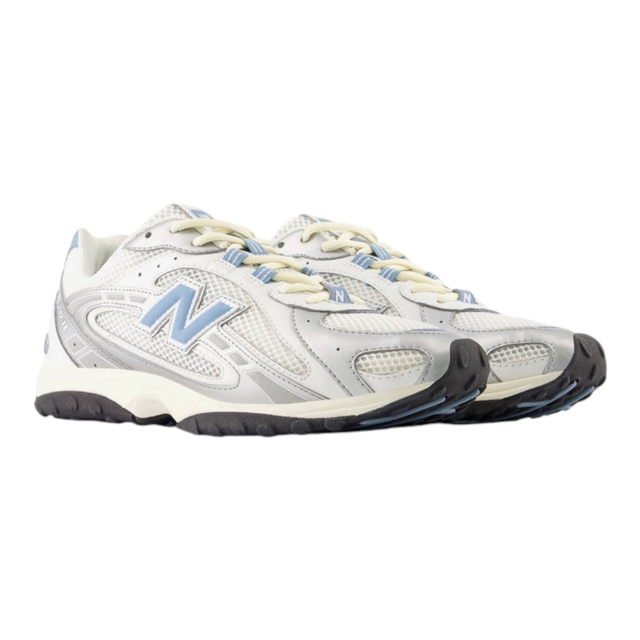 New Balance 204L sneakers in the "Silver Metallic/Still Water" (or "Ice Blue" or "Sky") colorway. 