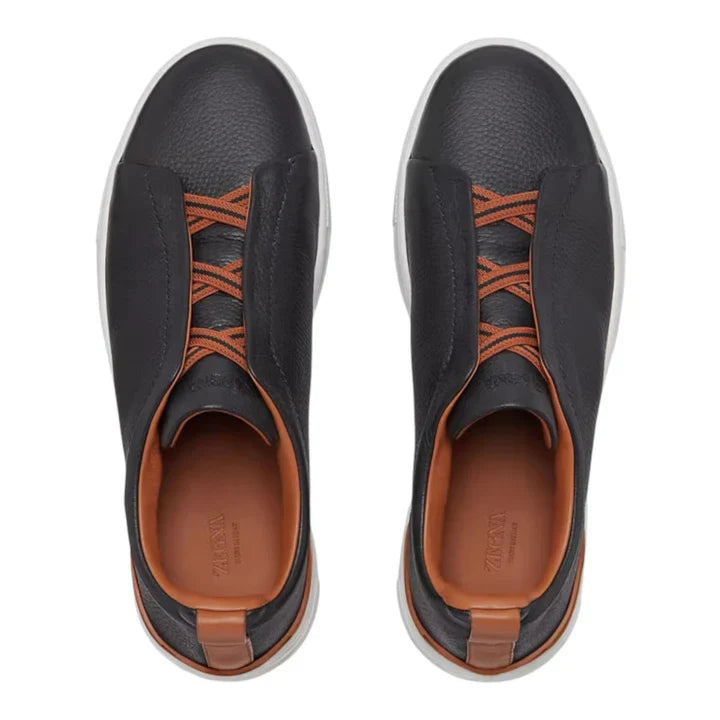 Zegna BLACK DEERSKIN TRIPLE STITCH™ SNEAKERS Black