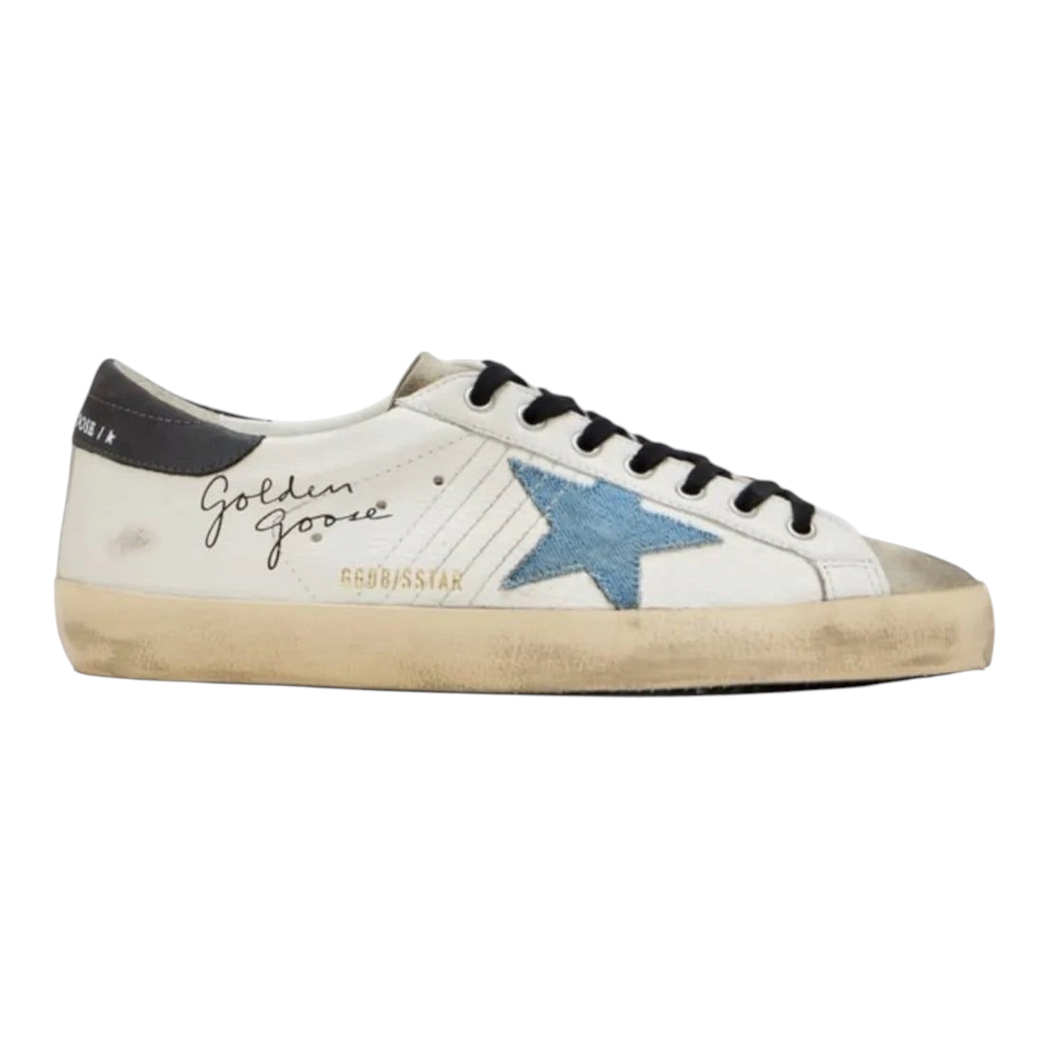 Golden Goose Super-Star in nappa leather with light blue suede star and gray leather heel tab