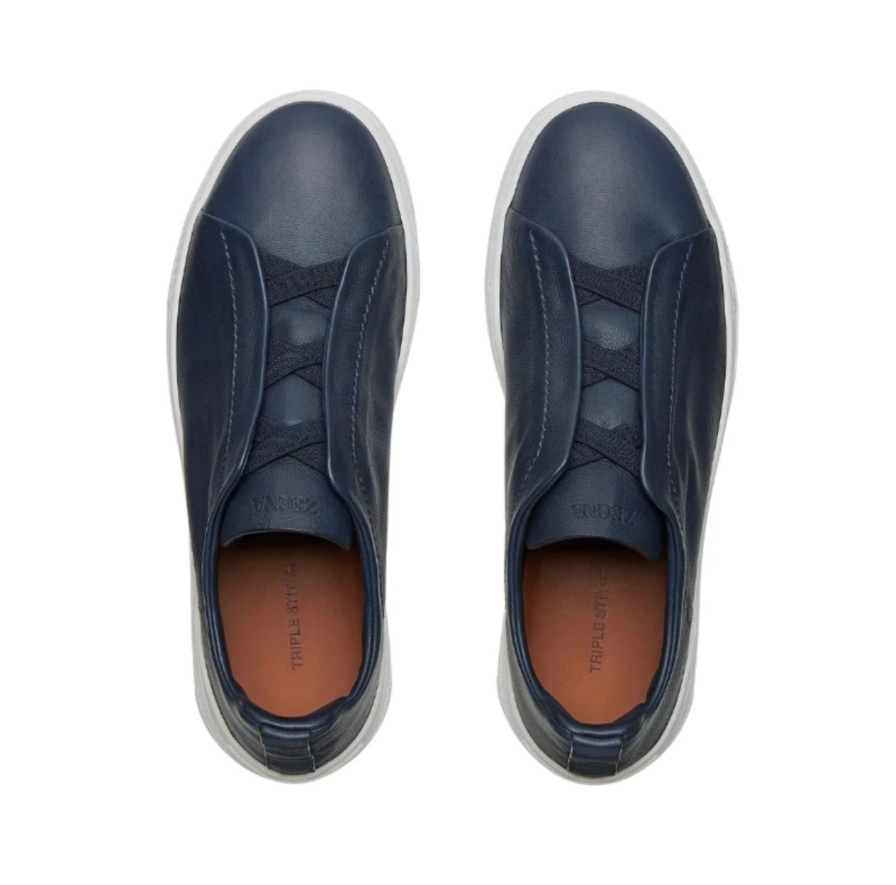ZEGNA NAVY BLUE DEERSKIN TRIPLE STITCH™ SNEAKERS