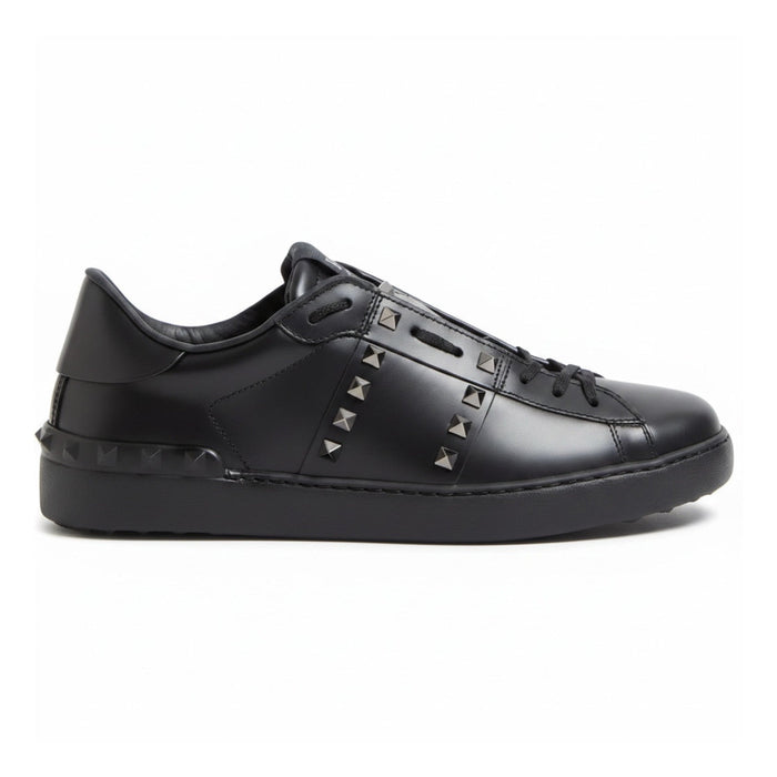 Valentino Rockstud Untitled Sneaker In Calfskin Leather Black