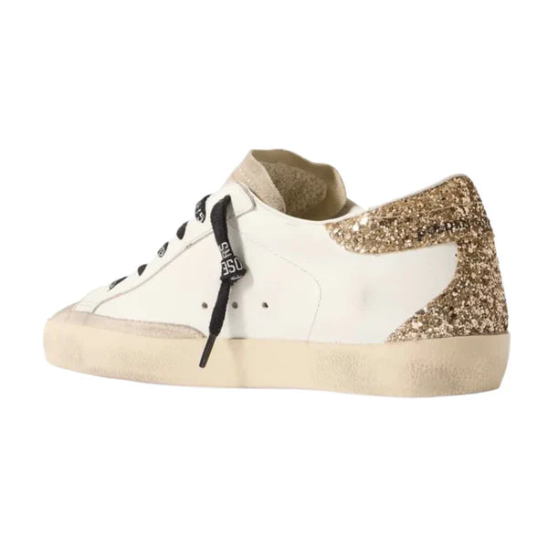 GOLDEN GOOSE Super-Star distressed suede-trimmed glittered leather sneakers