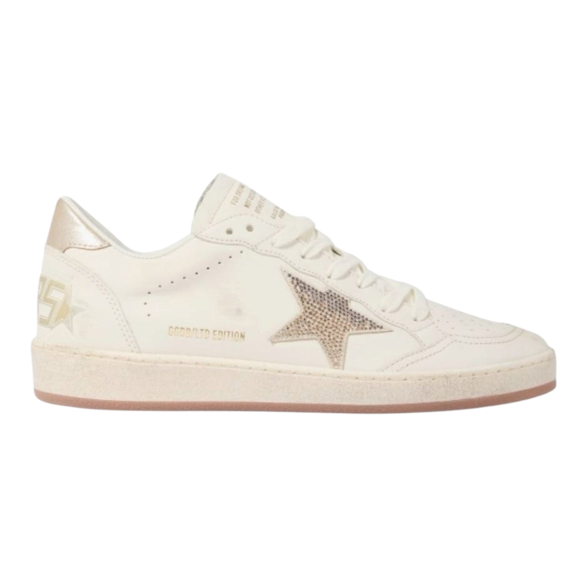 Golden Goose Women’s Ball Star in white leather with crystal star and metallic heel tab