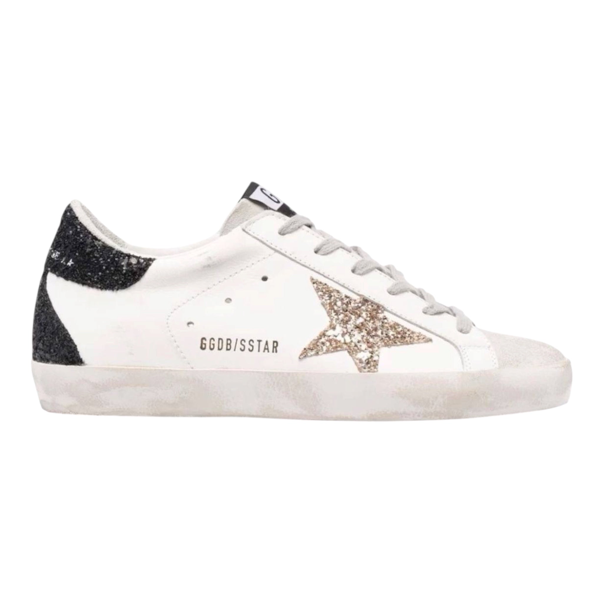 Golden goose super Star white gold glitter star silver black tab